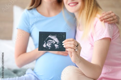 Pregnant lesbian couple wit...