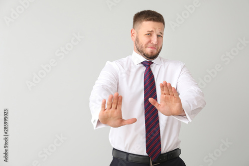 Businessman having panic at...