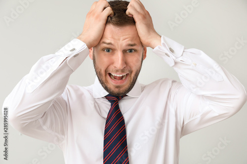 Businessman having panic at...