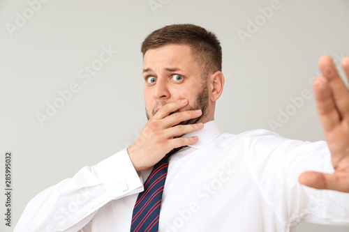 Businessman having panic at...