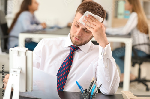 Businessman having panic at...