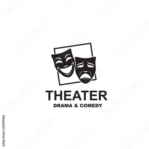 icon of comedy and tragedy theatrical masks isolated on white background