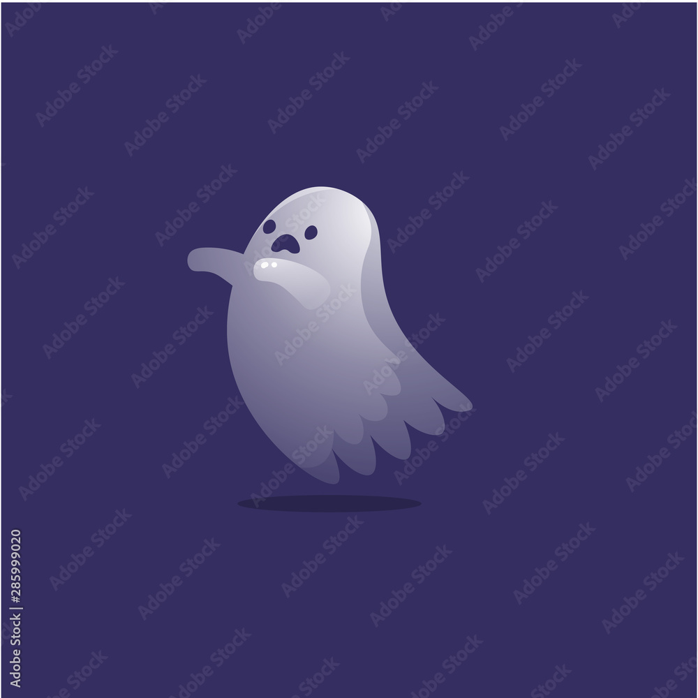 Frightened ghost. Raster illustration in the flat cartoon style Frightened ghost. Raster illustration in the flat cartoon style