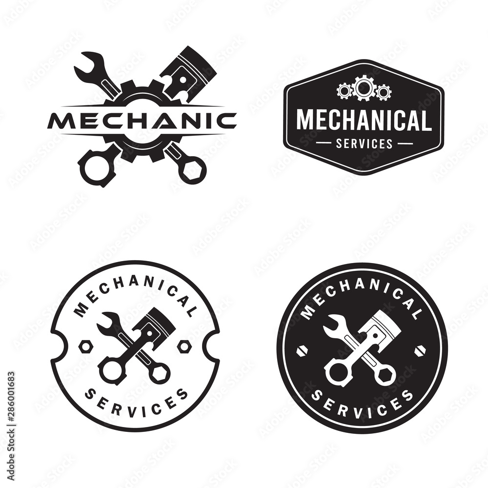 Mechanic logo set, services,engineering,repair,piston Stock Vector ...