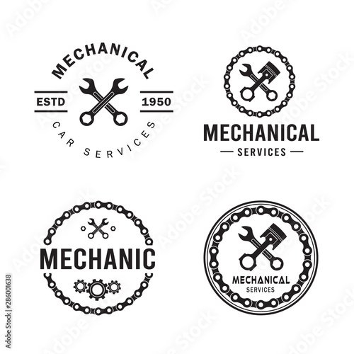 Mechanic logo set, services,engineering,repair,piston