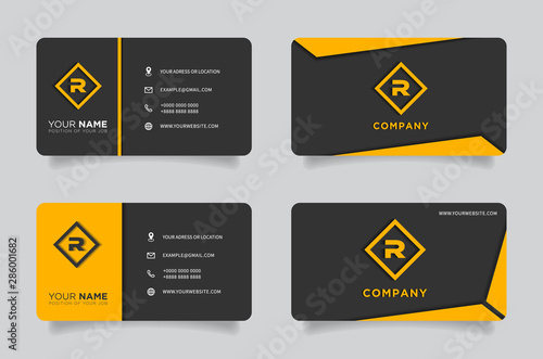 Orange and black dark modern creative business card and name card,horizontal simple clean template - Vector