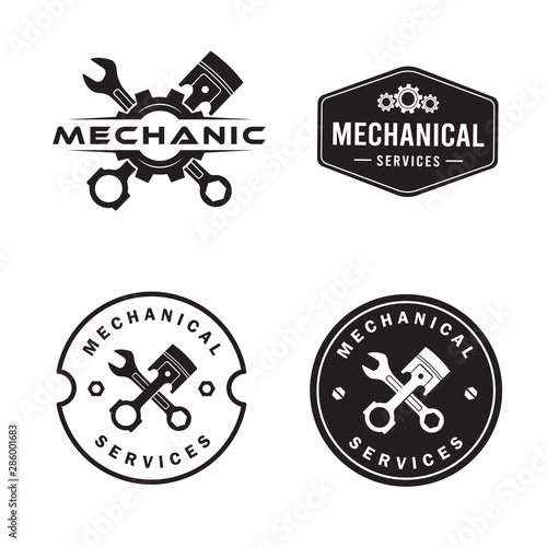 Mechanic logo set, services,engineering,repair,piston
