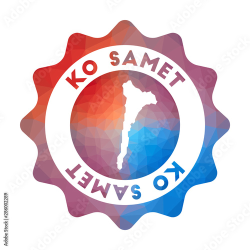 Ko Samet low poly logo. Colorful gradient travel logo of the island in geometric style. Multicolored polygonal Ko Samet rounded sign with map for your infographics.