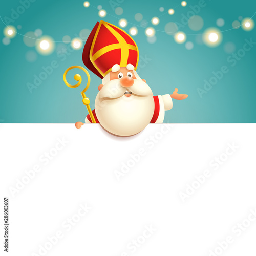 Saint Nicholas on board - happy cute character vector illustration