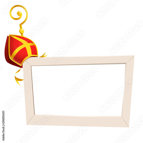 Social media photo frame with Saint Nicholas or Sinterklaas theme golden crosier stick and mitre - isolated on transparent background photo