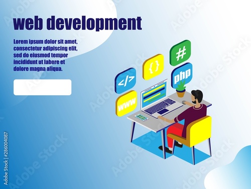 Isometric stale.Web dewelopment. Office concept business people vector illustration flat design. Digital technology concept. People character vector illustration flat design.