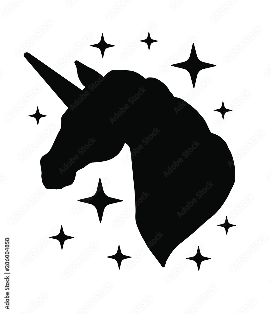 Vector black silhouette of unicorn head isolated on white background Vector black silhouette of unicorn head isolated on white background