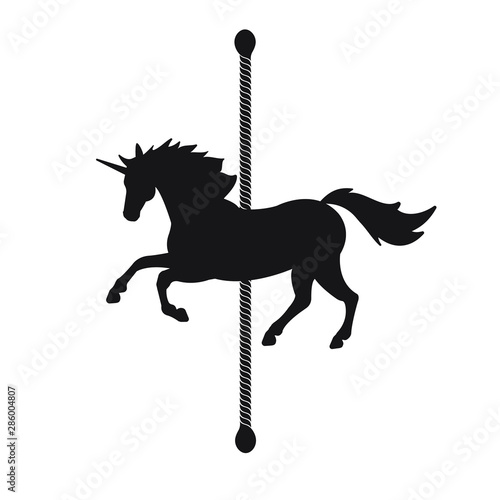 Vector flat black horse carousel silhouette icon isolated on white background 