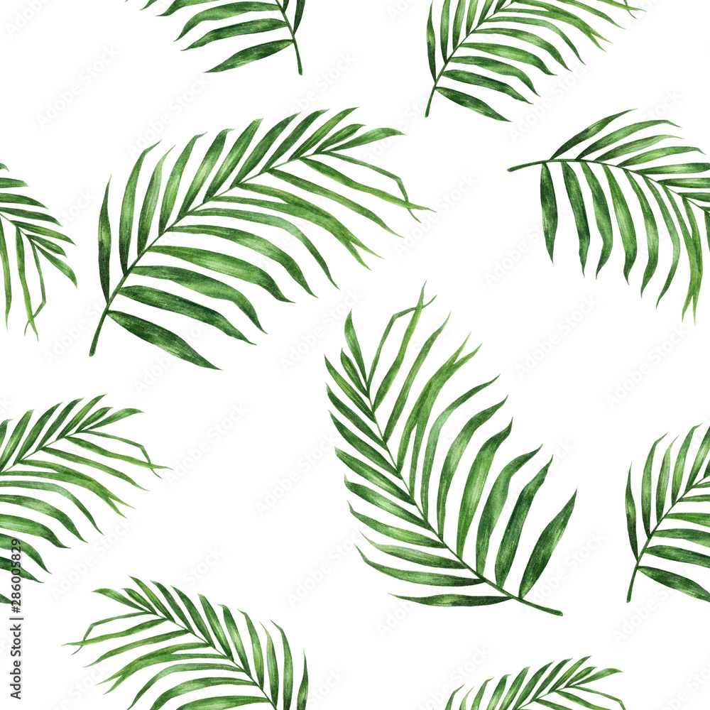 Coconut leaf hand drawn watercolor illustration. Seamless pattern. Coconut leaf hand drawn watercolor illustration. Seamless pattern.