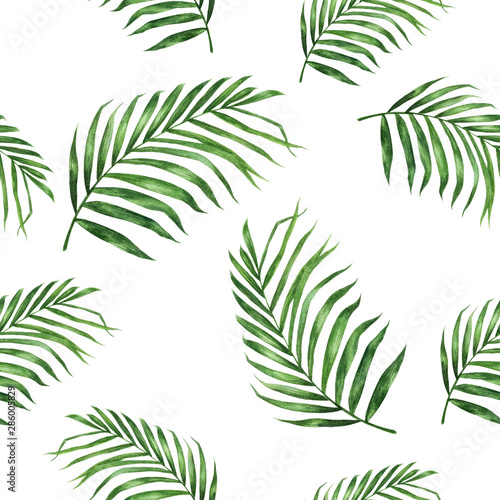 Coconut leaf hand drawn watercolor illustration. Seamless pattern.