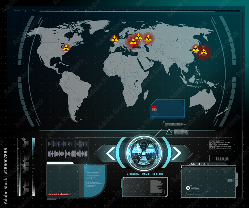 Map of the largest radiation disasters with real dates. World map of