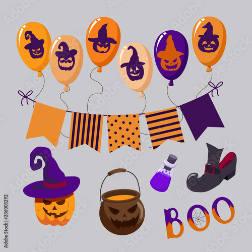 Cute Halloween cartoon style elements. Trike or treat.