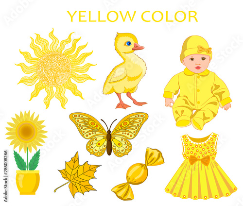 Yellow objects on a white background
