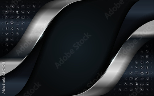 Realistic navy blue combine with silver and black line textured overlap layer background