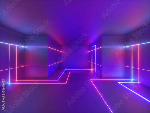 3d render, abstract geometric neon background, glowing lines