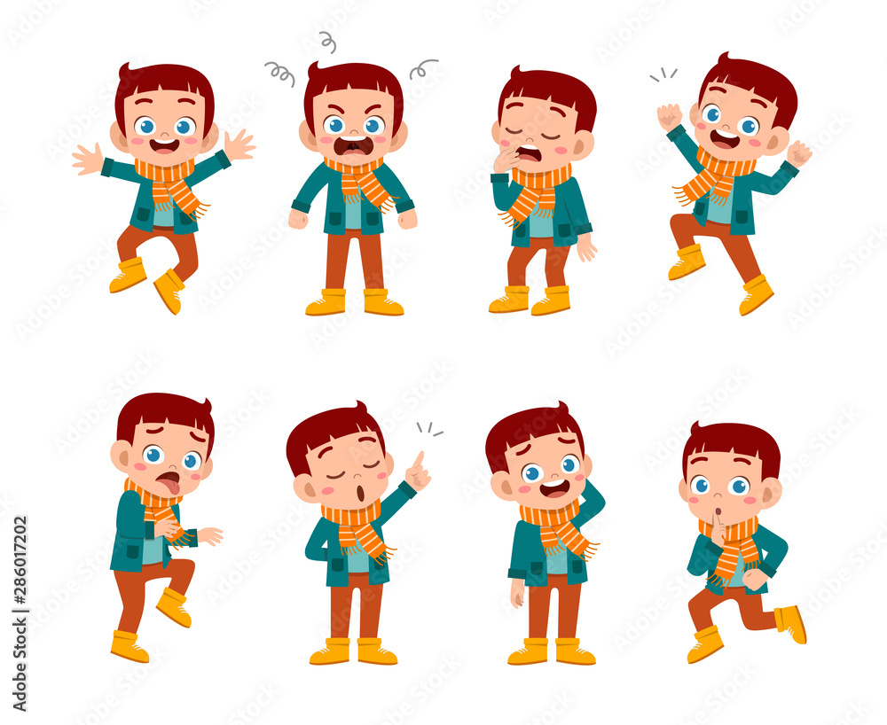 kid expressions wear autumn winter clothing vector kid expressions wear autumn winter clothing vector