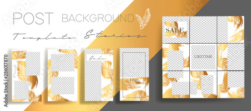 Design backgrounds for social media banner. Set of instagram  stories and post frame templates.Vector cover. Mock up for personal blog or shop.Layout for promotion.Endless square puzzle layout