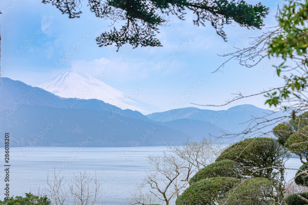Ashinoko lake with snow cap Fuji mountain (Fujisan) , Hagone,Kanagawa,,Japan