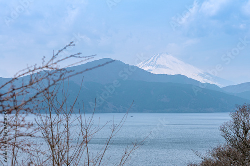 Ashinoko lake with snow cap Fuji mountain  Fujisan    Hagone Shizuoka Japan