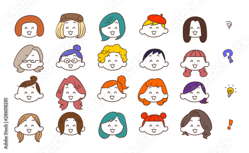 20種類の若い女性の笑顔　
