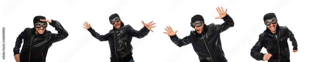 Young man with aviator glasses on white Young man with aviator glasses on white