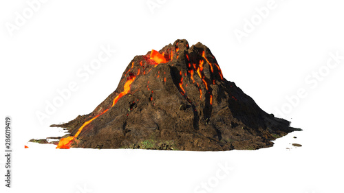 Fotografia volcanic eruption, lava coming down a volcano, isolated on white background