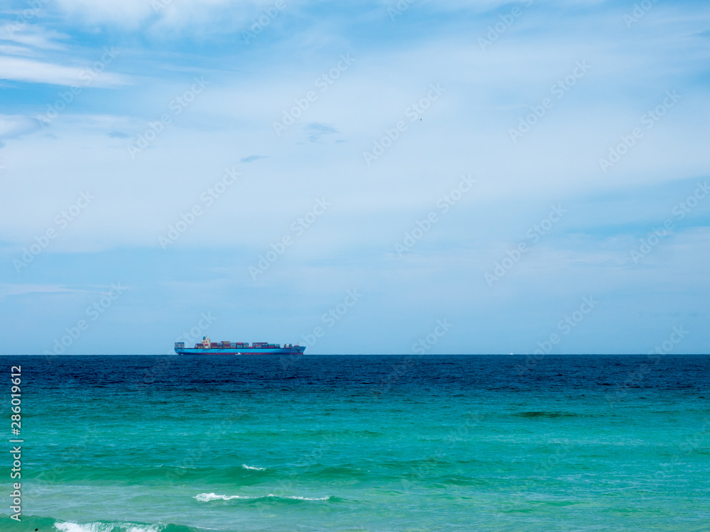 A distant ship in the Atlantic Ocean, Florida.