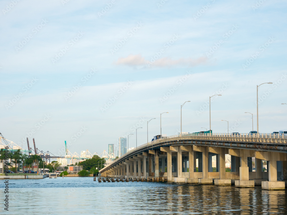 Macarthur Causeway Bridge in South Beach, Biscayne Bay, Miami