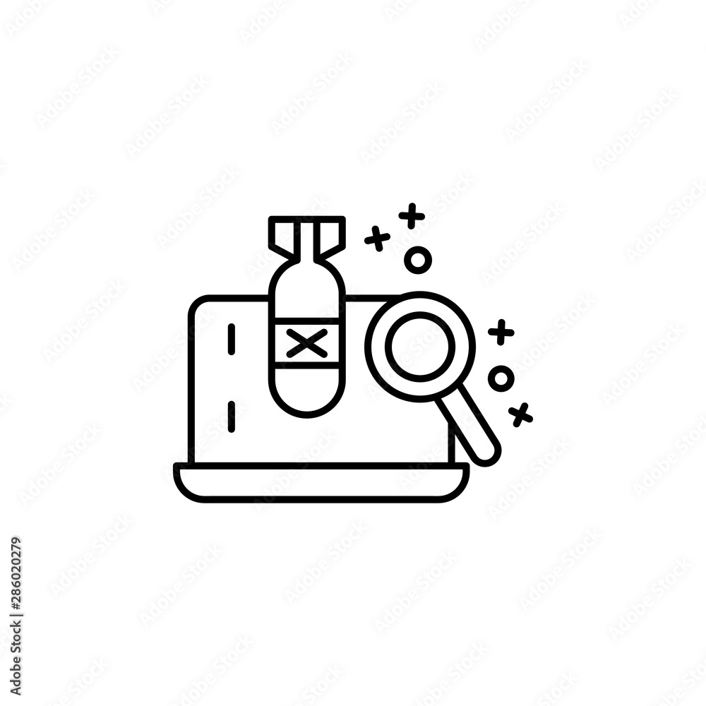 Cyber virus laptop searching icon. Element of cyber security icon Cyber virus laptop searching icon. Element of cyber security icon