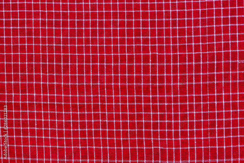Red and white strip cotton Gamcha(Bath towel) Fabrics Close-up. Red and white strip cotton Gamcha(Bath towel) Fabrics Close-up.