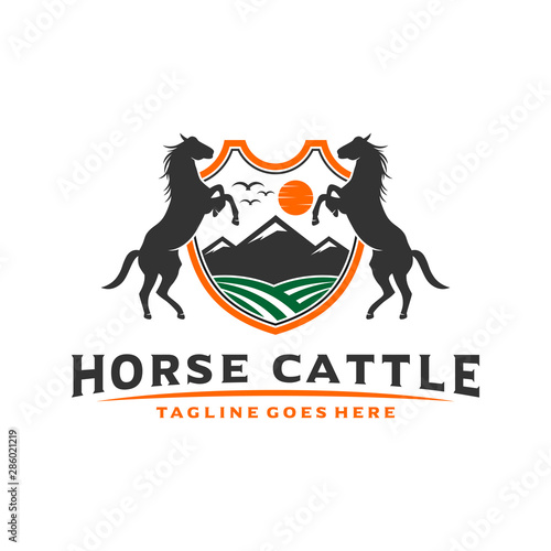 Vintage or retro cattle horse logo design
