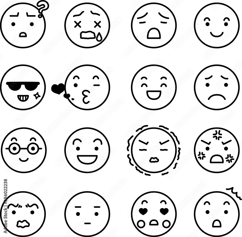 Line drawing emoticon icon set Line drawing emoticon icon set