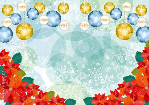 フレーム　冬　ポインセチア　結晶　クリスマス　12月　クリスマスイブ　きらきら　背景　イルミネーション