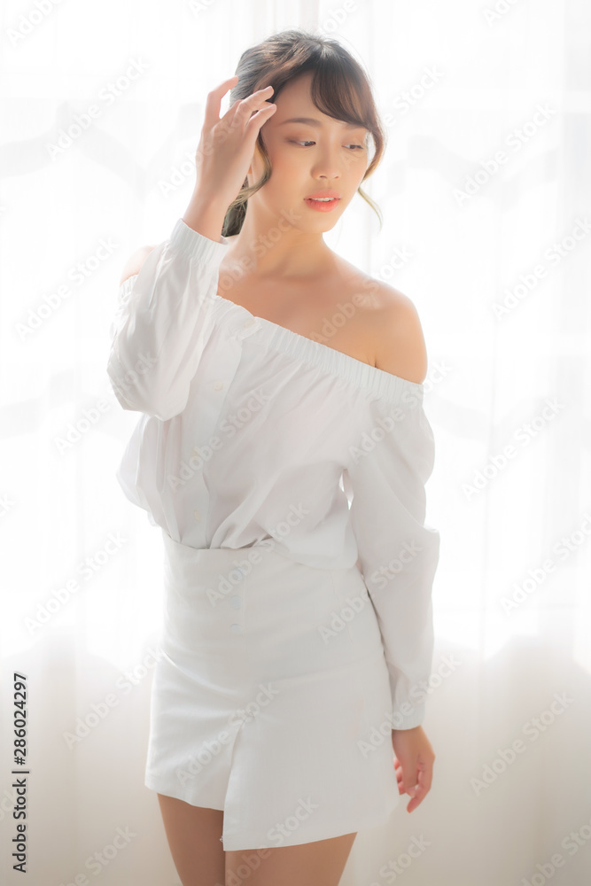 Beautiful portrait young asian woman makeup of cosmetic, asia girl smile and happy attractive, face beauty perfect with wellness skin care and healthcare, lifestyle wellbeing concept. Beautiful portrait young asian woman makeup of cosmetic, asia girl smile and happy attractive, face beauty perfect with wellness skin care and healthcare, lifestyle wellbeing concept.