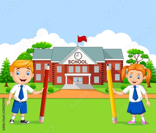 Cartoon school kids in the school yard