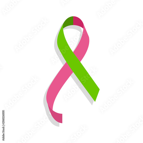 Flu awareness pink and green ribbon isolated on white background. Flat style. 