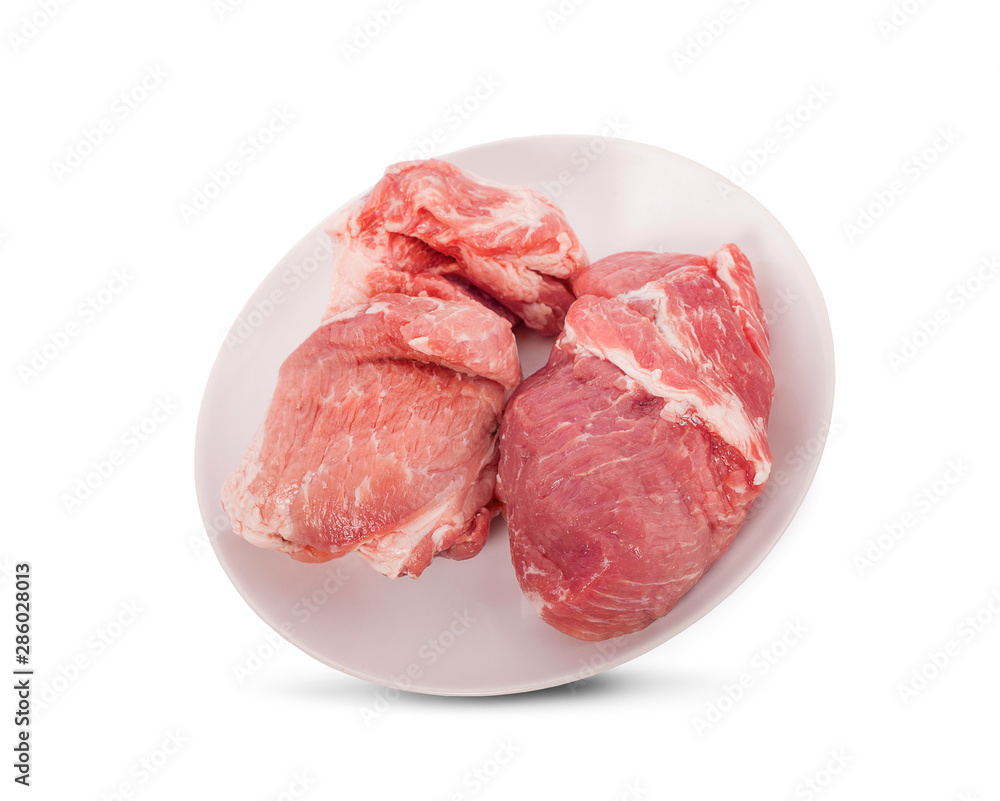 Fresh pig pork slices isolated on the white background. Fresh pig pork slices isolated on the white background.