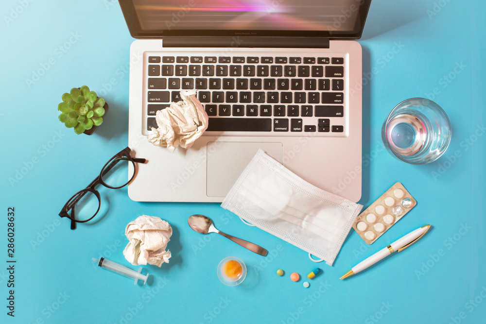 Cold and flu office worker sick leave concept still life image. Cold and flu office worker sick leave concept still life image.