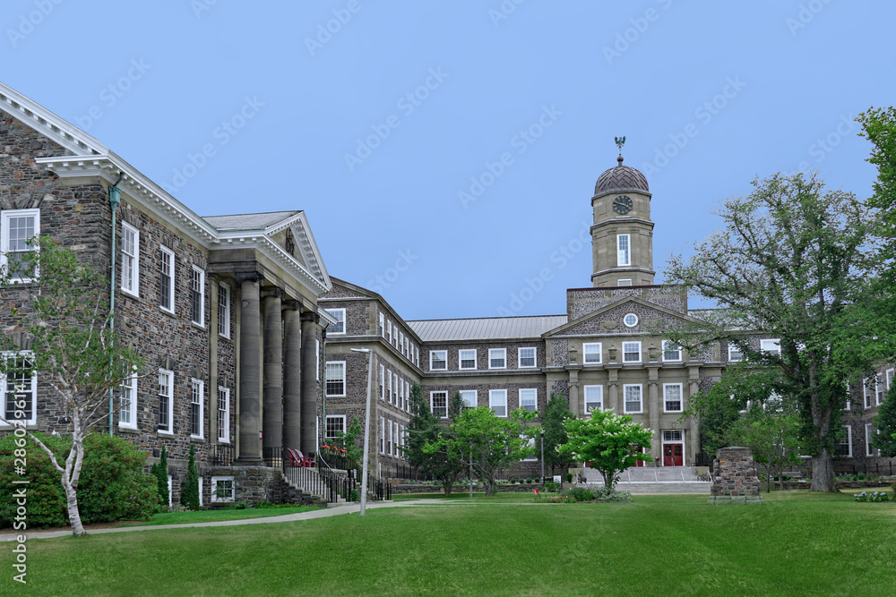HALIFAX, CANADA - AUGUST 2019:  Dalhousie University, with old stone buildings on a hilltop, is one of Canada's oldest and most prestigious universities.