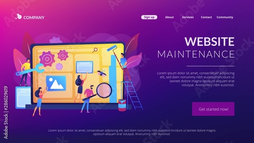 Technical support, programming and coding. Website maintenance, website maintenance services, update and keep your site easy concept. Website homepage landing web page template.