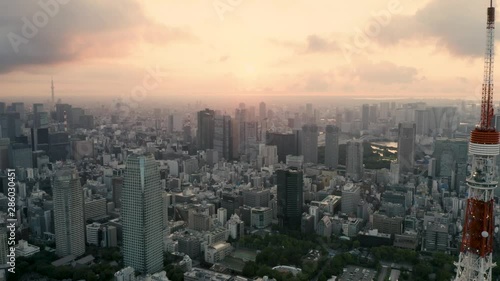 Wallpaper Mural Tokyo skyline at sunrise, Japan - 4k Aerial drone footage Torontodigital.ca