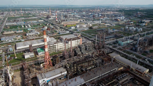 Gazprom neftekhim Salavat. Aerial view of the petrochemical complex.