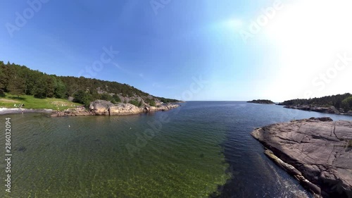 Wallpaper Mural Aerial panorama of Ranvika Cove in Grimstad, Norway. Rotating panorama which starts with a vertical tiny planet view of the area. Torontodigital.ca