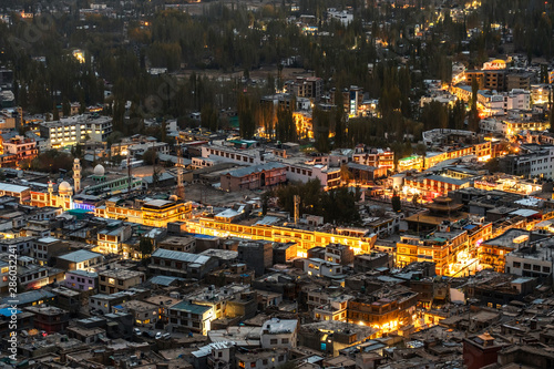 Beautiful City landscape in Night Time of Leh Ladakh District ,Norther part of India photo