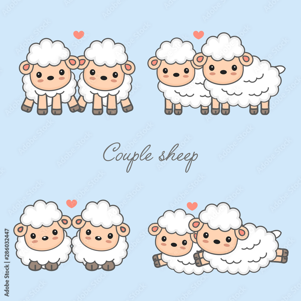 Sweet couple animals cartoon vector illustration. Cute sheep in love with heart. Sweet couple animals cartoon vector illustration. Cute sheep in love with heart.